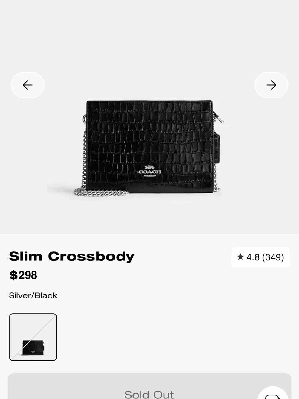 Coach Black Croc-Embossed Crossbody with Silver Chain
